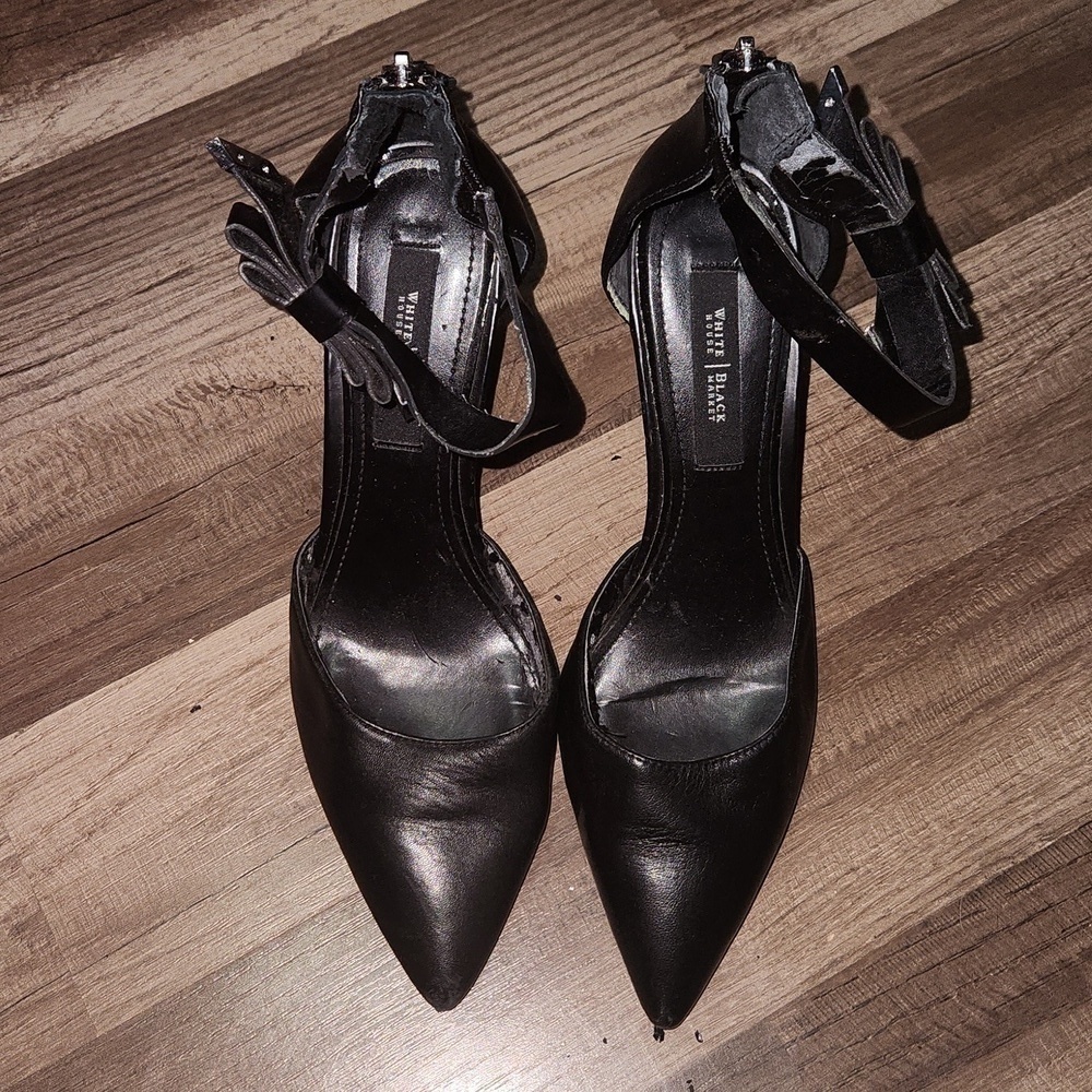 White House Black Market Black Ankle Wrap Stilettos Size 8